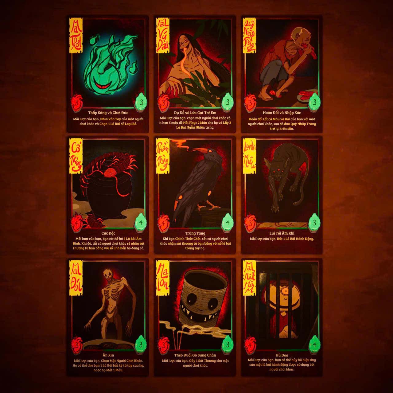 Drawn by Thao, the Dead Army Cards feature a folktale-inspired art style with oil painting touches, adding authenticity and a distinctly Vietnamese flair to the design.