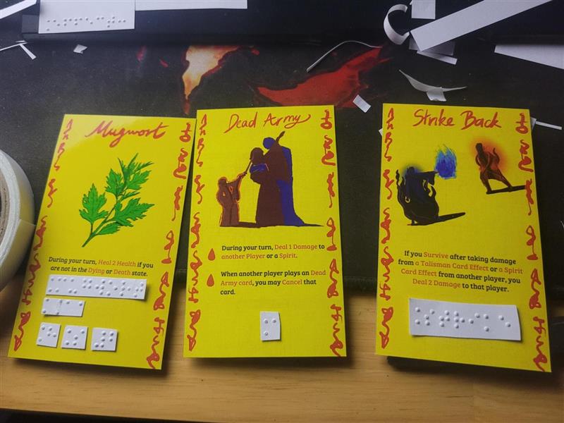 Huy experimented with Braille on the cards to make the game accessible for visually impaired players