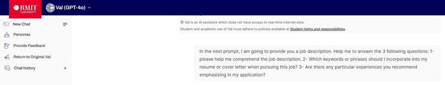 The prompt tested in VAL