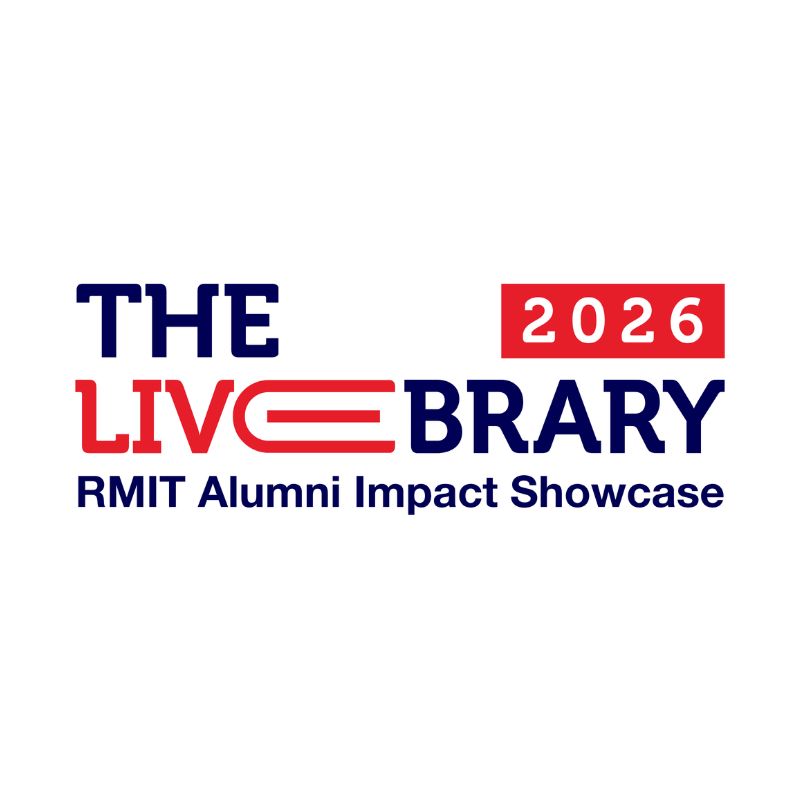 AIS Livebrary 2026 logo with the text “RMIT Alumni Impact Showcase” in blue and red.