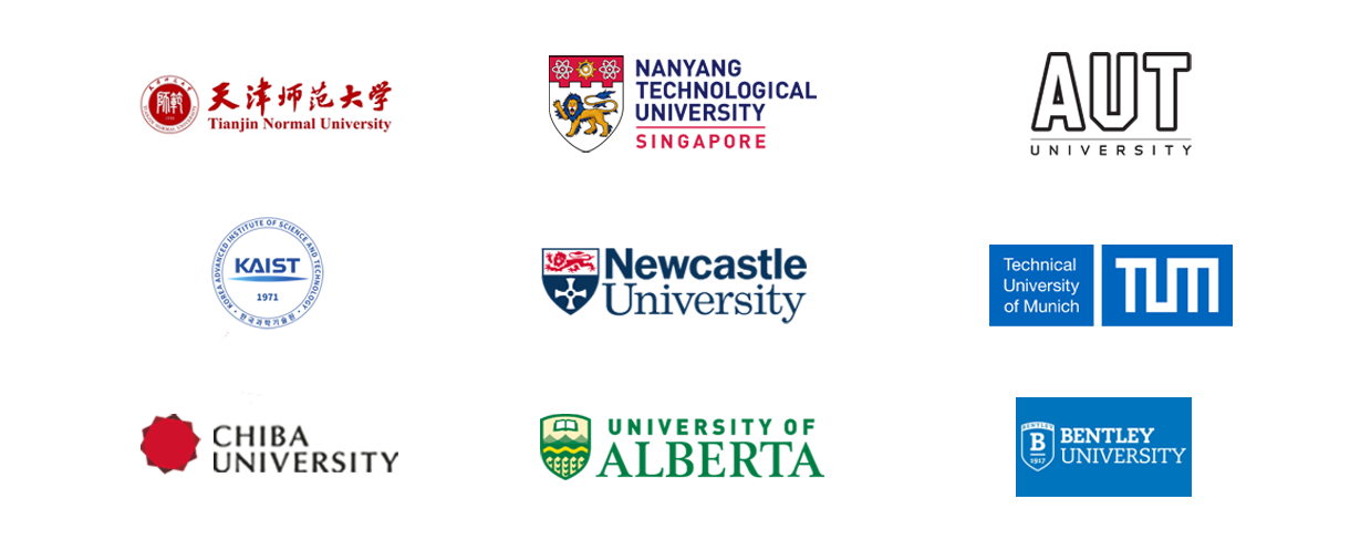 tinanjin normal university, nanyang technological university, aut university, korean advanced institute of science and technology, newcastle university, chiba university, university of alberta, bentley university, technical university of munich