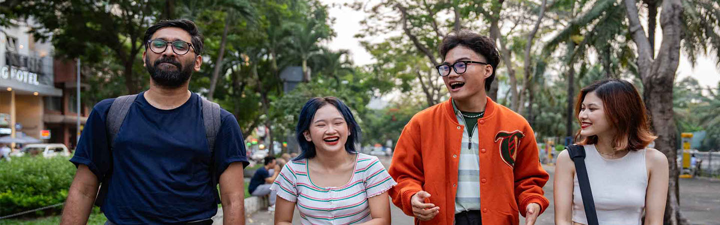 Exchange students walking on the street