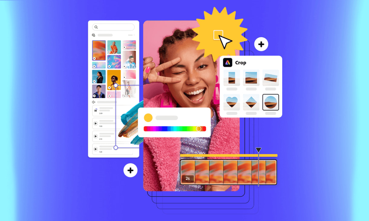 Adobe express screens with graphic elements