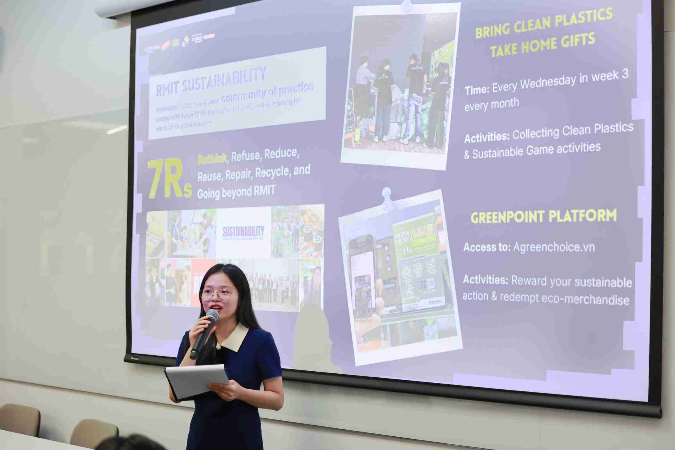 the photo showing a girl giving a speech