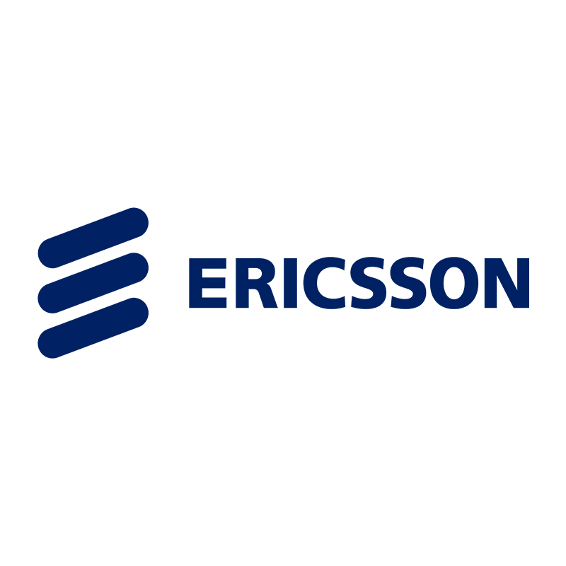 The logo of Ericsson group in dark navy