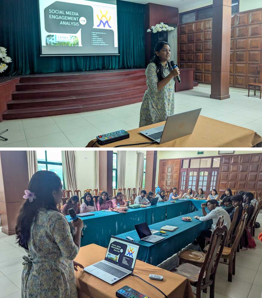 A student presenting a slide deck to an audience