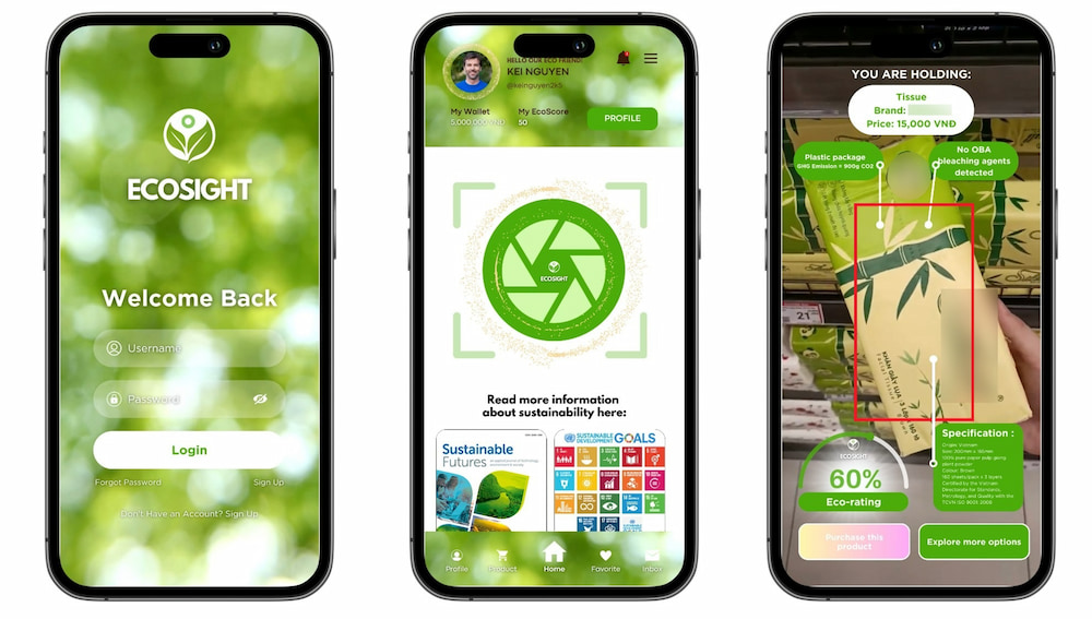 Mẫu thiết kế giao diện ứng dụng EcoSight của đội V3738