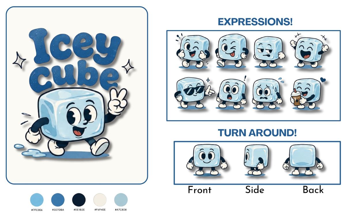 Linh vật Icey Cube với nhiều thiết kế biểu cảm khác nhau