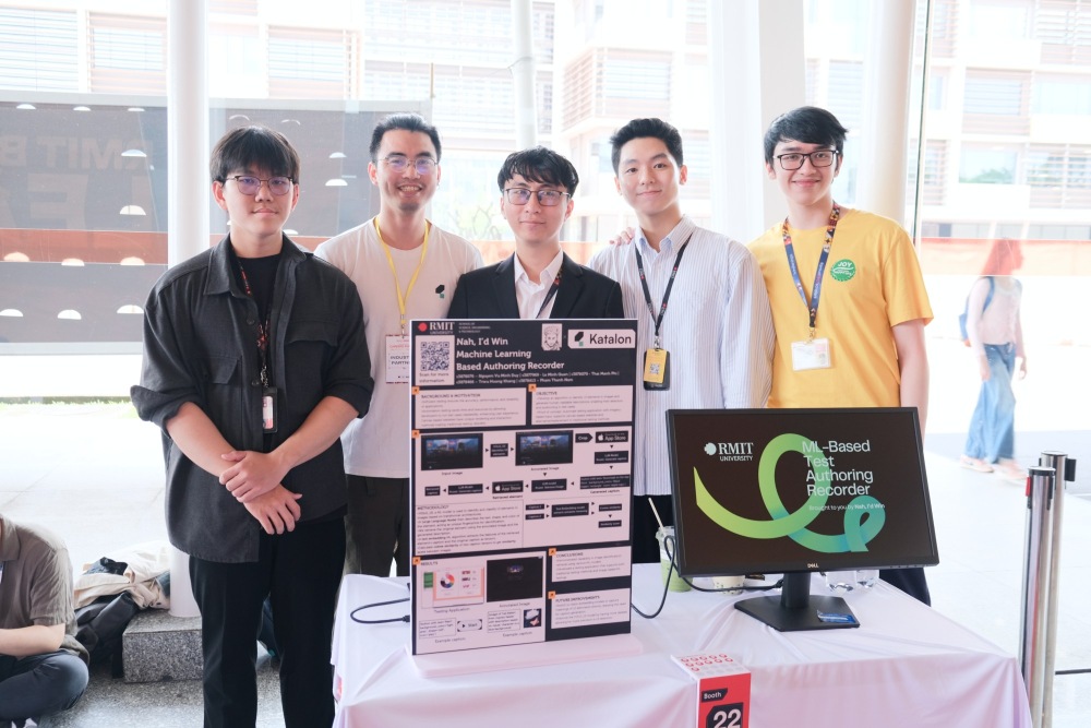 Mr Son Dao, Principal Software Engineer at Katalon, with RMIT students at their capstone project showcase