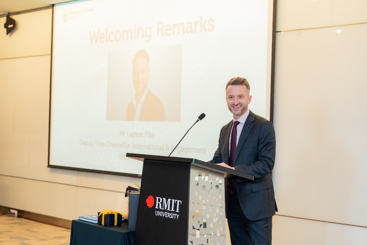 Mr Layton Pike, Deputy Vice-Chancellor International and Engagement, RMIT University, delivers his speech. (Photo: RMIT)