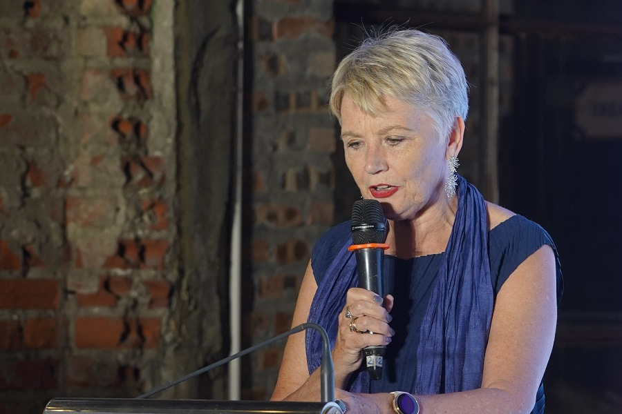 Professor Julia Gaimster, Dean of RMIT School of Communication & Design, speaking at the VFCD 2022 opening in Hanoi.