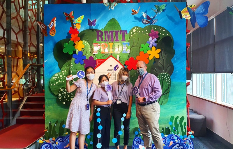 Library staff put their purple on in response to Wear It Purple Day.