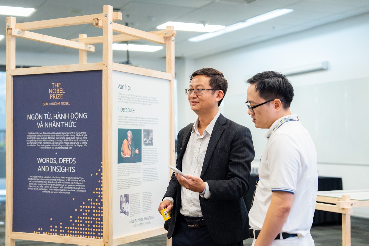 Visitors exploring displays at the Nobel Prize Exhibition produced by the Swedish Institute. (Photo: RMIT) 