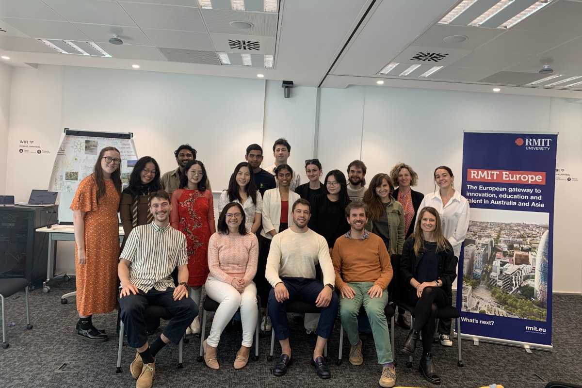 Khue (third from the right in the standing row) participated in a presentation session during her study tour in Barcelona, where she also visited RMIT Europe. (Photo courtesy of Khuu Minh Khue)