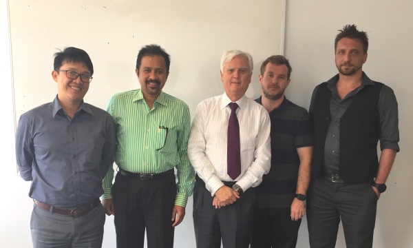 Left to right: RMIT Vietnam ECRs Dr Hiep Pham, Dr Sagi Mathew, Dr Edouard Amouroux and Dr Brian McCauley with Emeritus Professor Alan Johnson AM (centre).