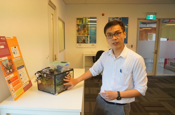 Tran Van Minh explains how the Smart Plant System can automatically water gardens when the soil moisture is low.