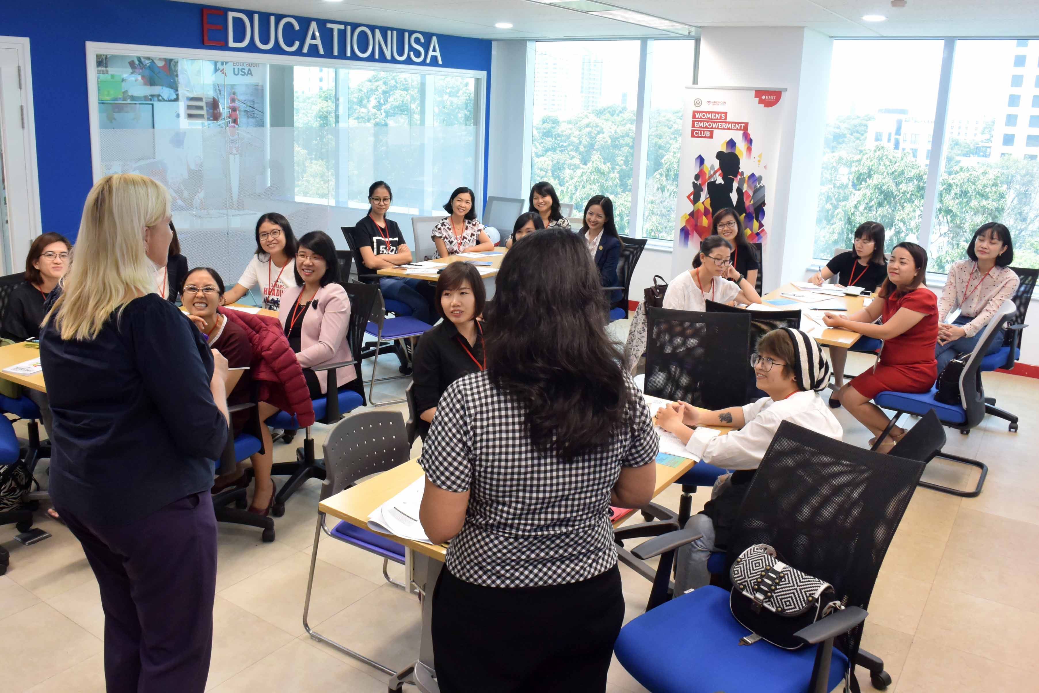 Project leader Tran Giang Truc Linh with WEC members and RMIT facilitator Felicity Brown