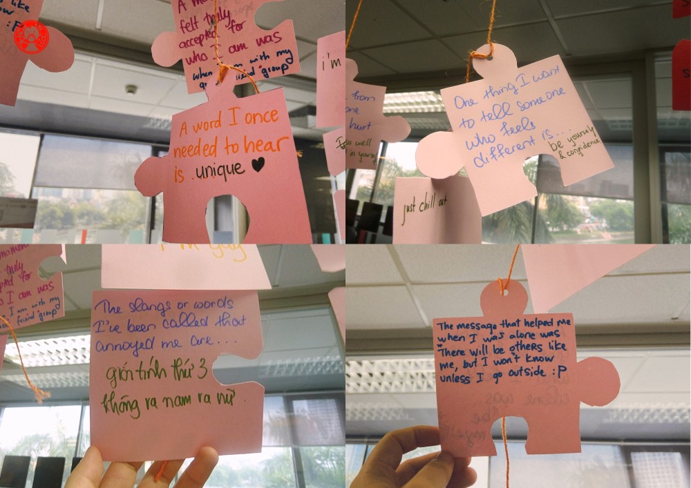 Notes filled around the exhibition at the Hanoi campus