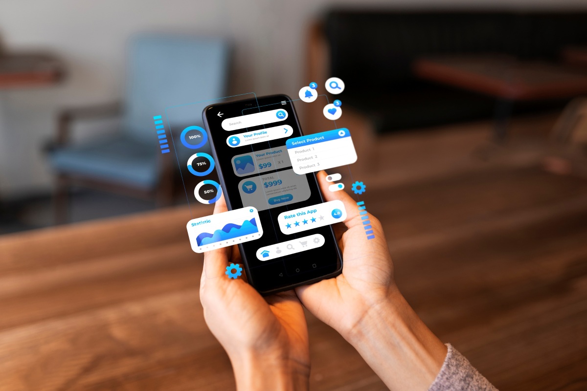 Two hands holding a smartphone with an app open on it.