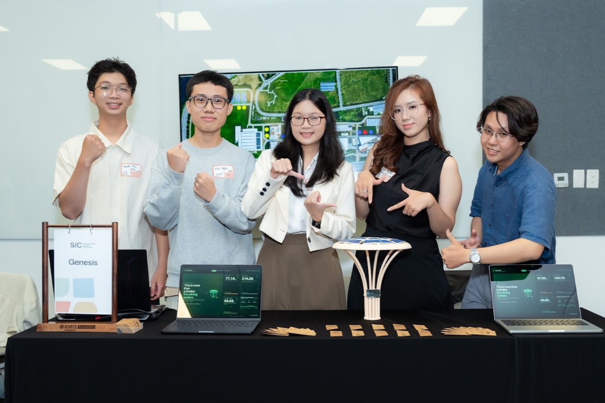 Five students at their showcase booth