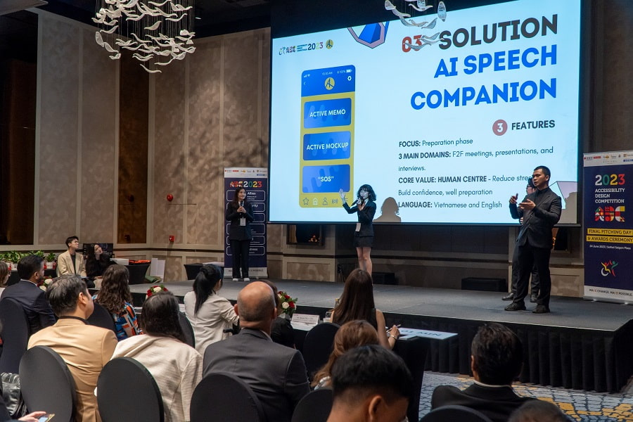 Team ATP pitched their AI Speech Companion app during the final round of ADC 2023.