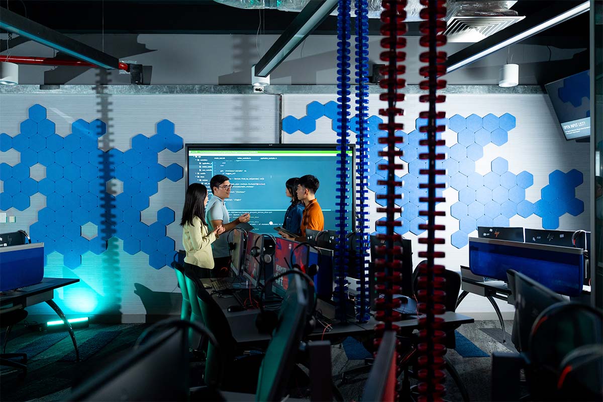 Students discussing in a classroom