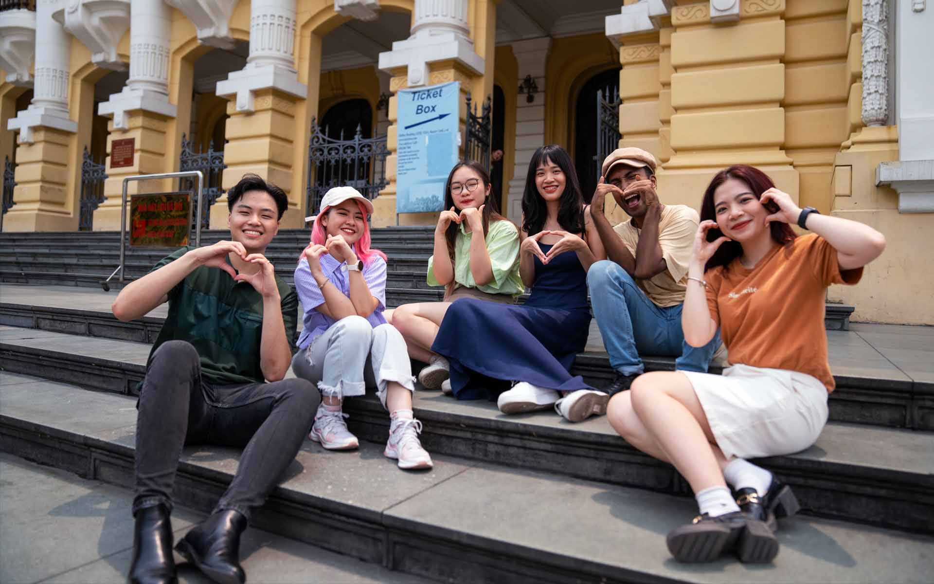 a group of international students engaged in outdoor activities