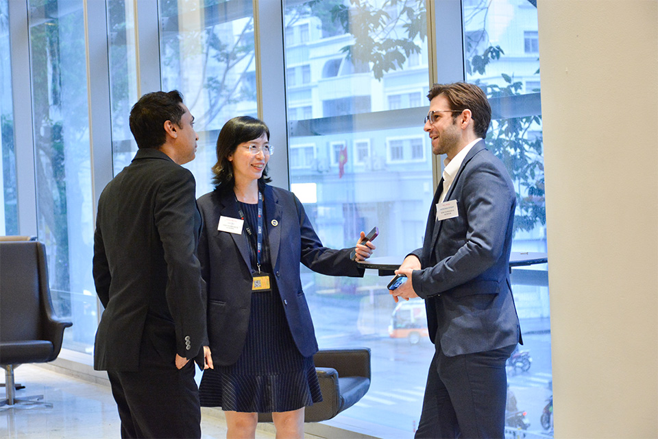 People are talking in the lobby