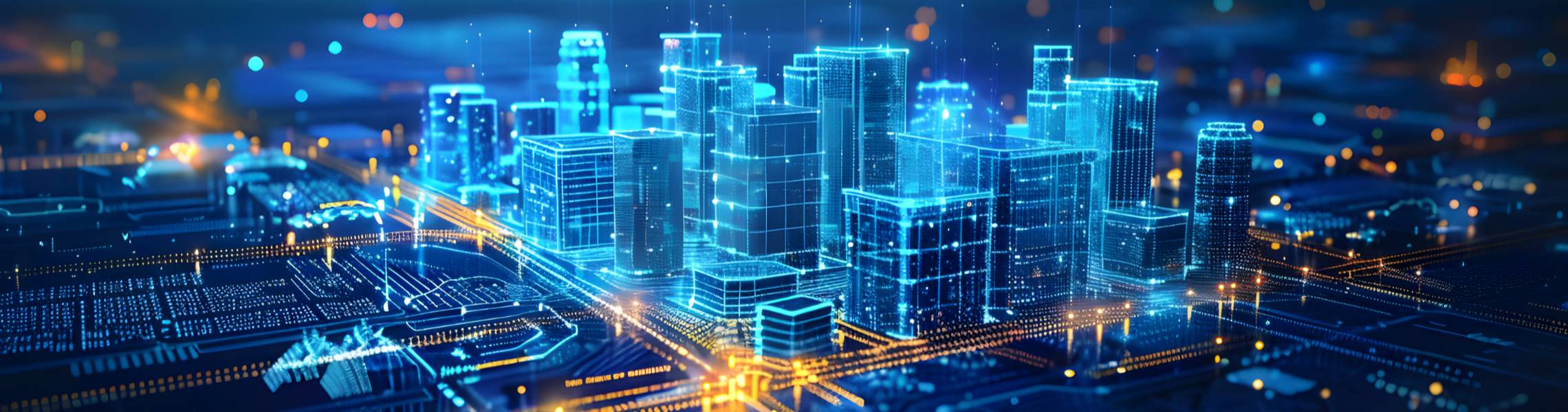 Wi-Fi smart city or network. Low poly wireframe. Building automation with computer board illustration. Isolated on a dark blue background. Plexus points and lines. Wireless smart city or network.