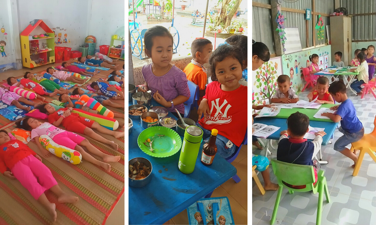 lunch time of children at tan hiep kindergarten