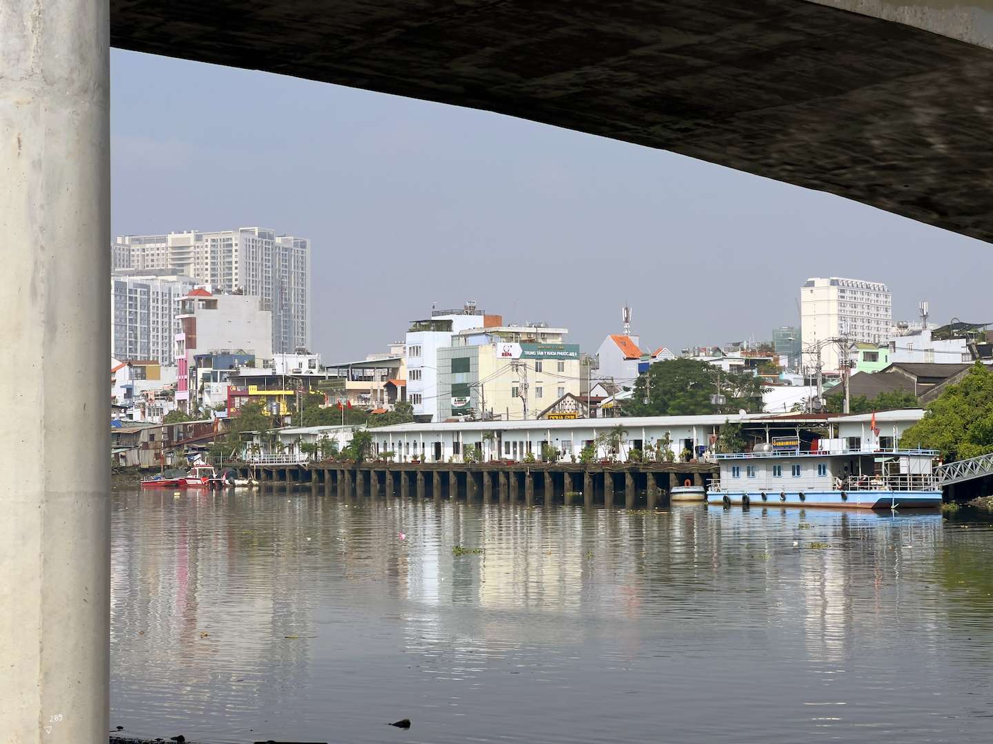 A building complex at the bank of a river in Vietnam