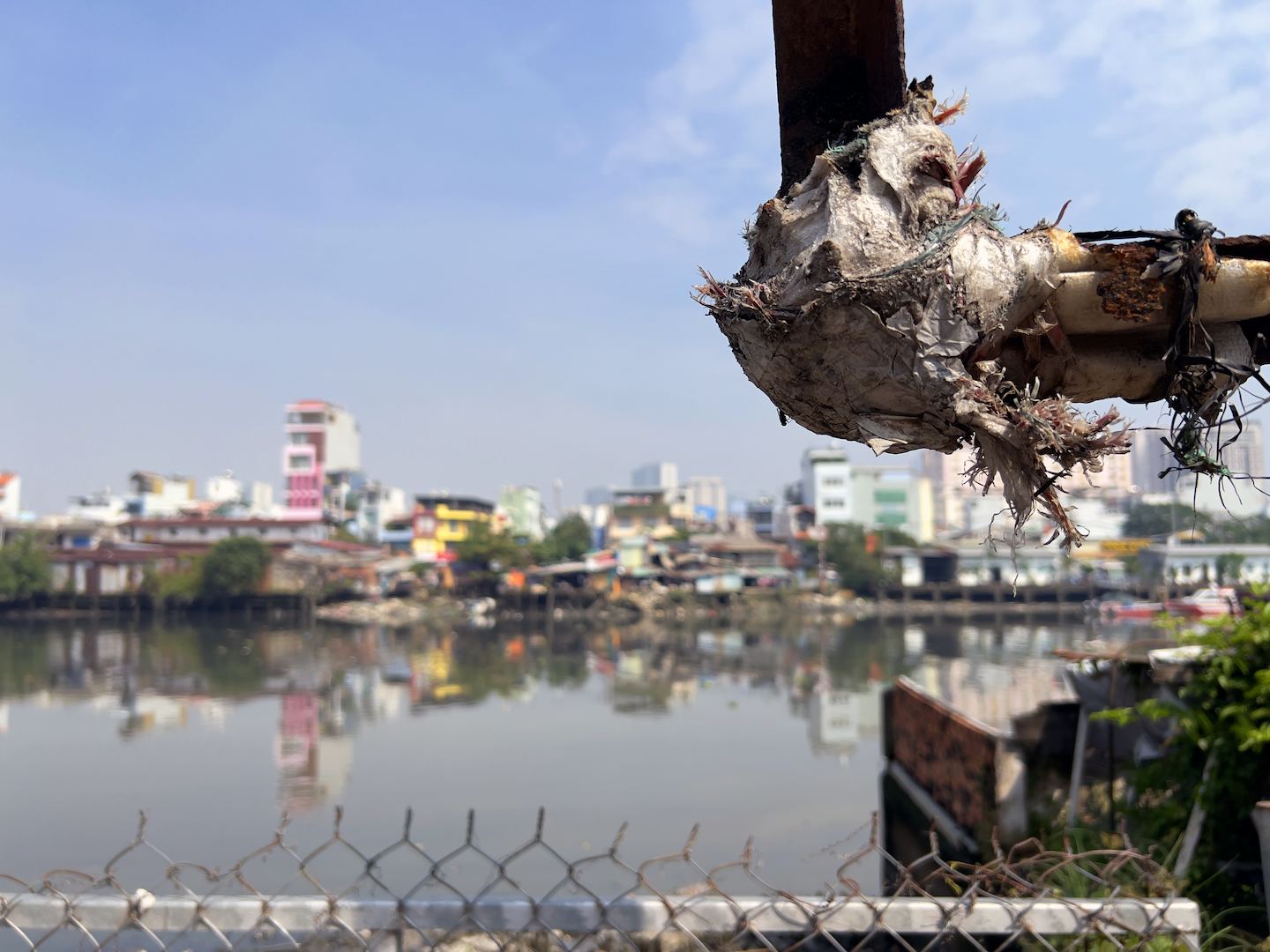 Landscape view of riverside city in Vietnam