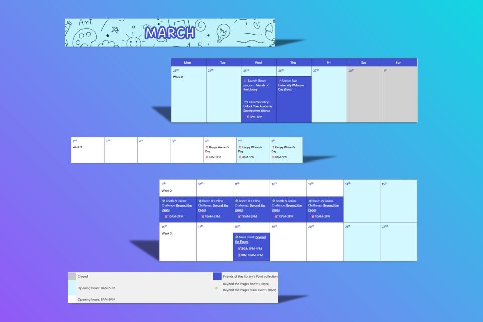 This image showing the calendar of events featured in Library Friends program