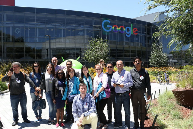 Minh (middle) with the reporting tour at the Google office in the U.S