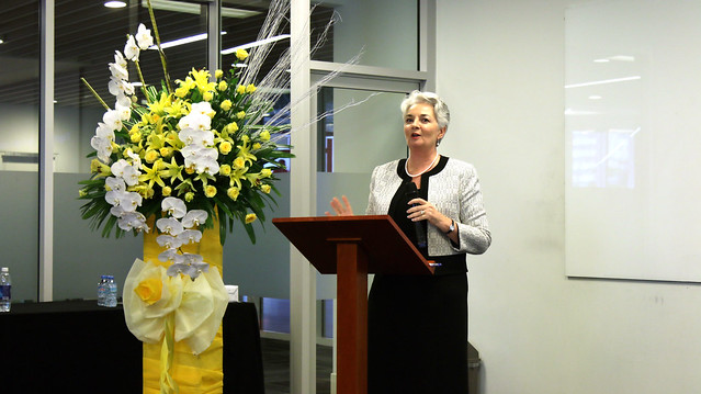 President Professor Gael McDonald gives the opening speech at the launch event.