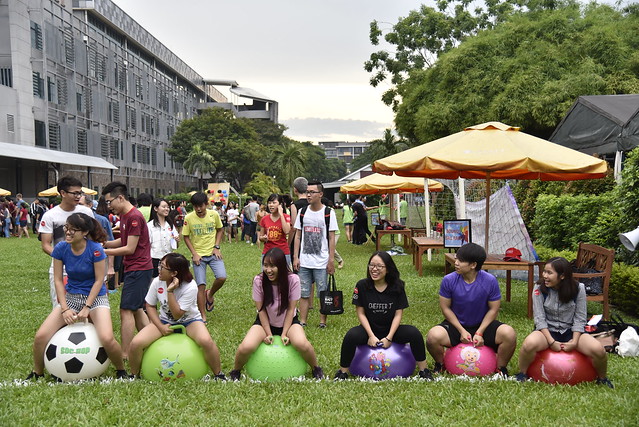 Students have fun in the Bounce Ball Race at Founder’s Day Carnival