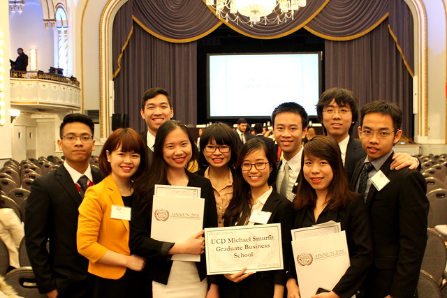 (Two males from right) Bachelor of Business (Business Information Systems) graduates Tran Le Hoang and Nguyen Nam Toan.