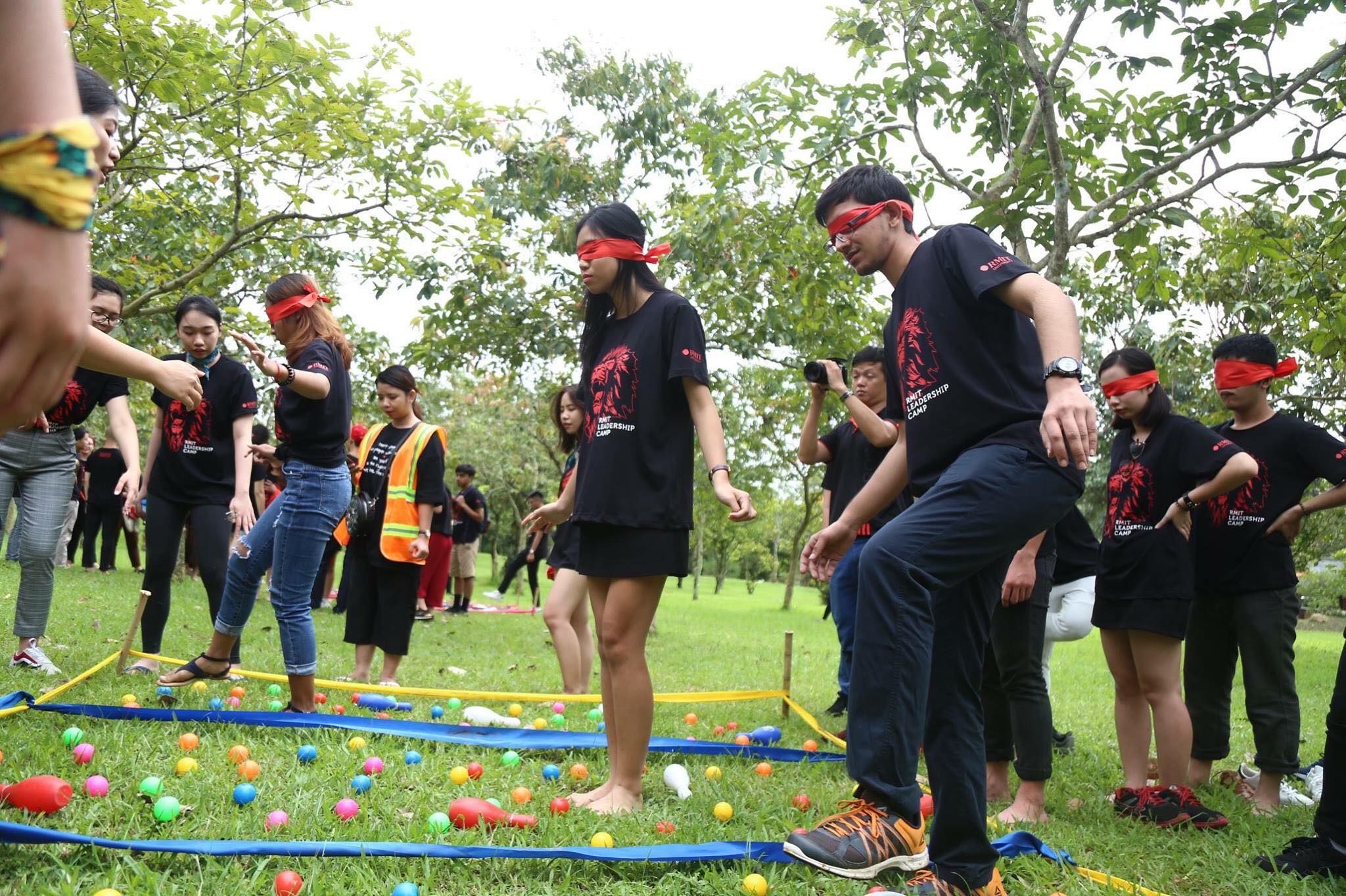Bachelor of Engineering (Electrical and Electronic Engineering) student Utkarsh Sarbahi (in first row) and his friends take part in an energetic game at Leadership Camp.
