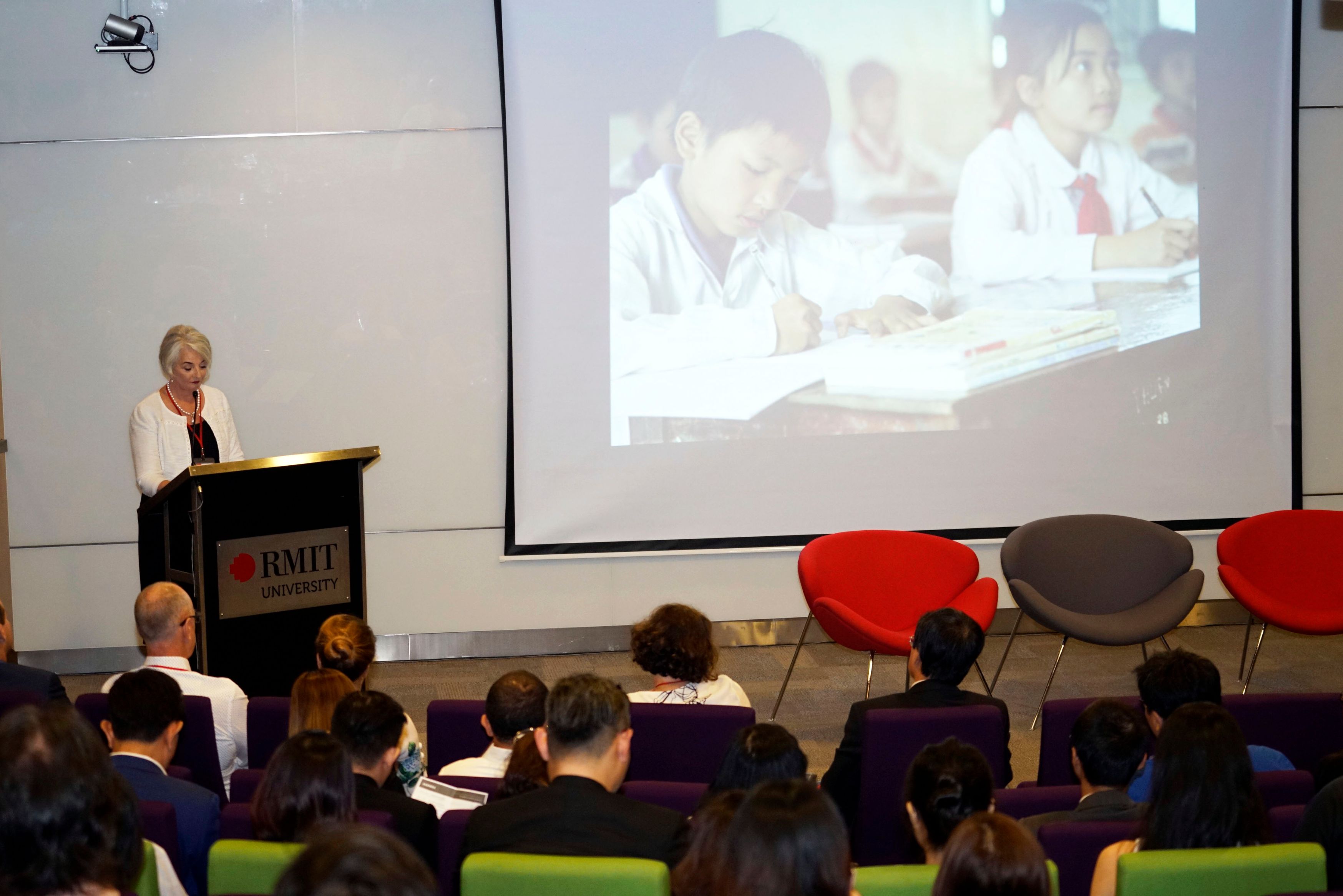 RMIT Vietnam President Professor Gael McDonald delivers the welcome speech.