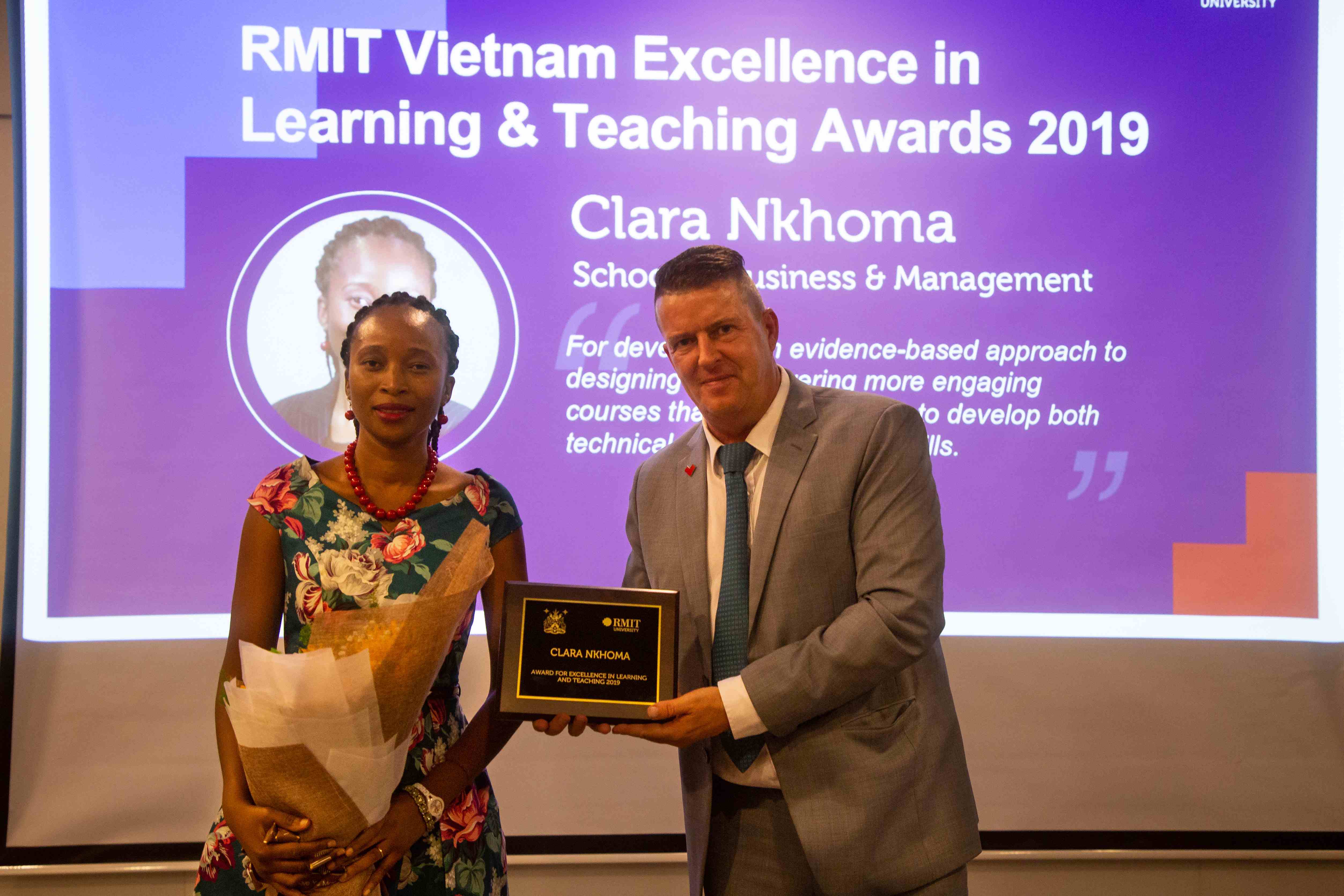 School of Business & Management Accounting Associate Lecturer, Clara Nkhoma was presented with the Teaching Innovation award for her success in implementing and sustaining a scholarly, systematic, and reflective teaching practice. 