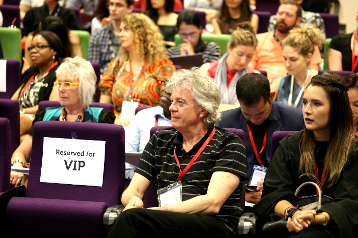 Professor Ian King (centre in black) from the London College of Fashion attends a session on day one of the "Producing Fashion: Made in Vietnam" event.