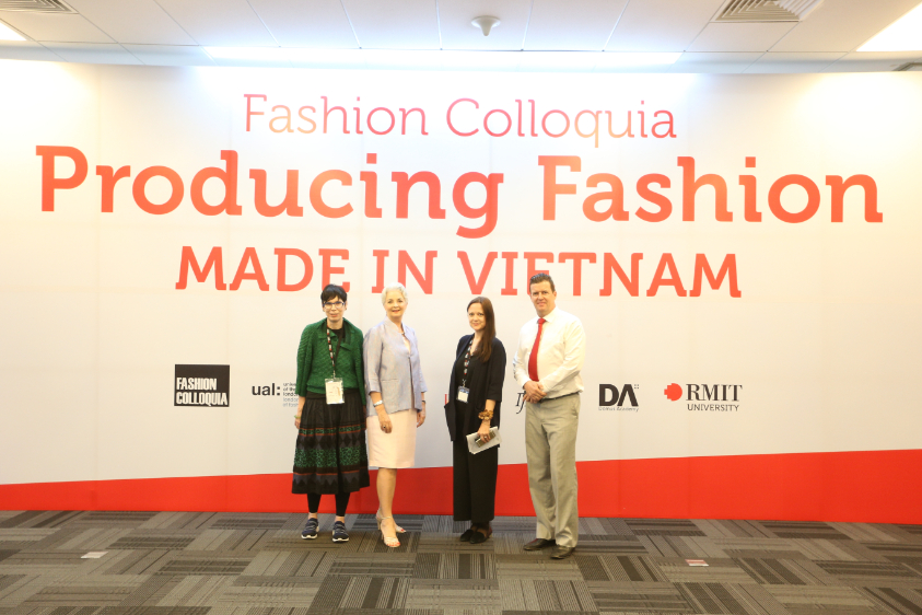 Professor Robyn Healy, RMIT Vietnam President Professor Gael McDonald, Head of the Fashion Department Victoria Ho, and Head of Centre of Communication and Design Professor Rick Bennett at the start of the Fashion Colloquia in HCMC.