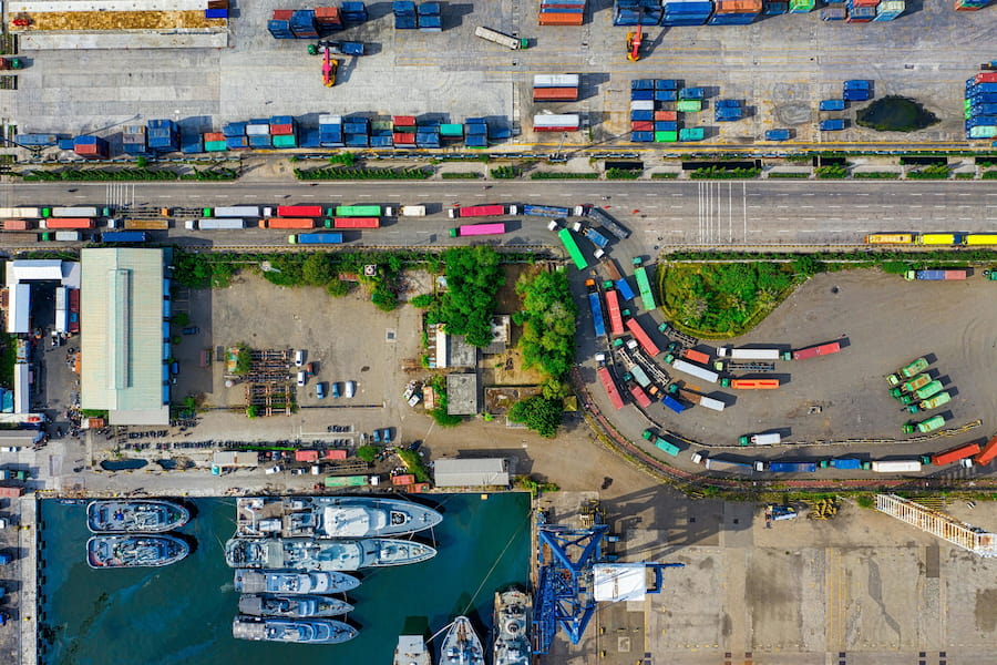Aerial view of container shipping port