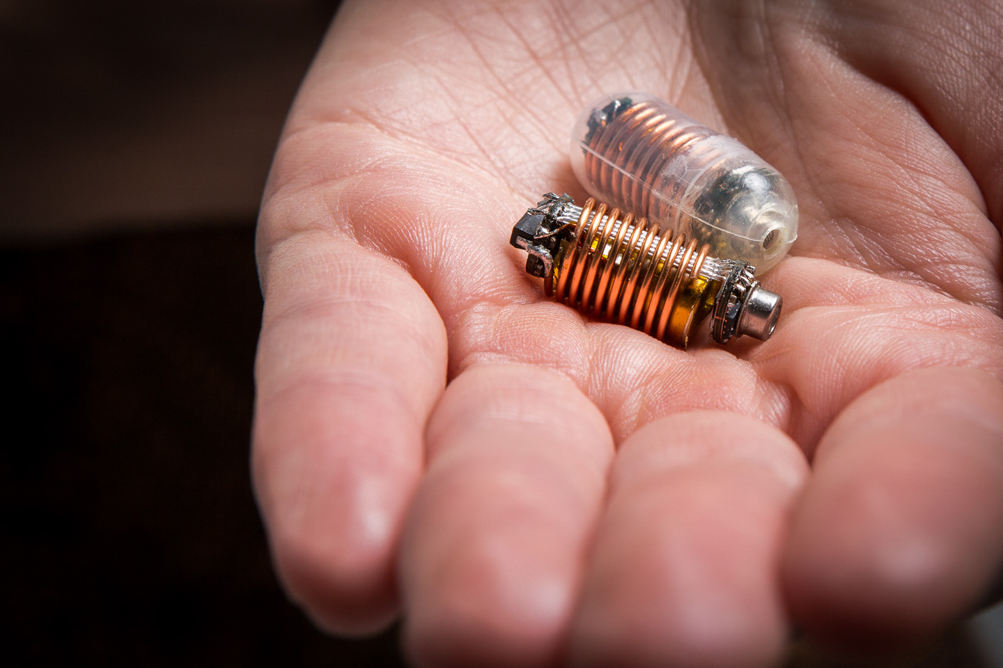 A close up of the swallowble sensor. Photo: Peter Clarke/ RMIT University