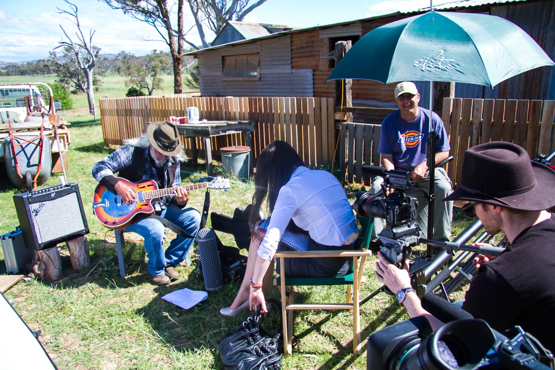 On the set of Robert Corrigan's short film "Interview with a Bluesman"