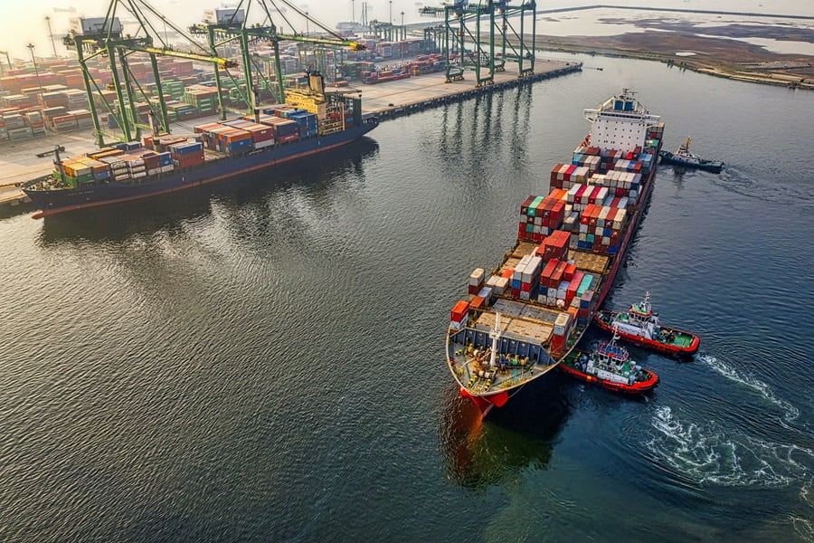 Cargo ships in a port