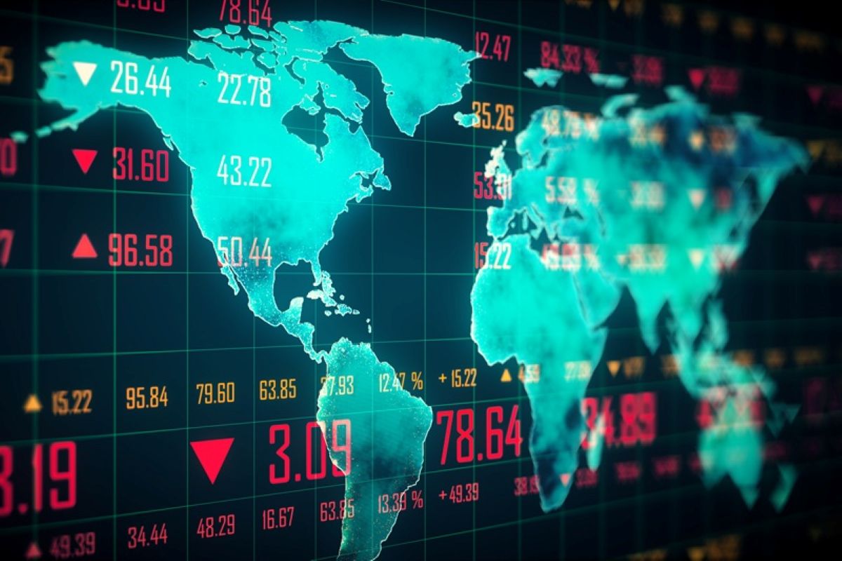 Digital world map with stock market