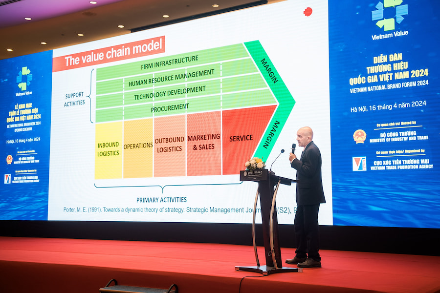 Giảng viên cấp cao RMIT, Tiến sĩ Abel D. Alonso diễn thuyết tại Diễn đàn Thương hiệu quốc gia Việt Nam 2024. (Hình: RMIT)