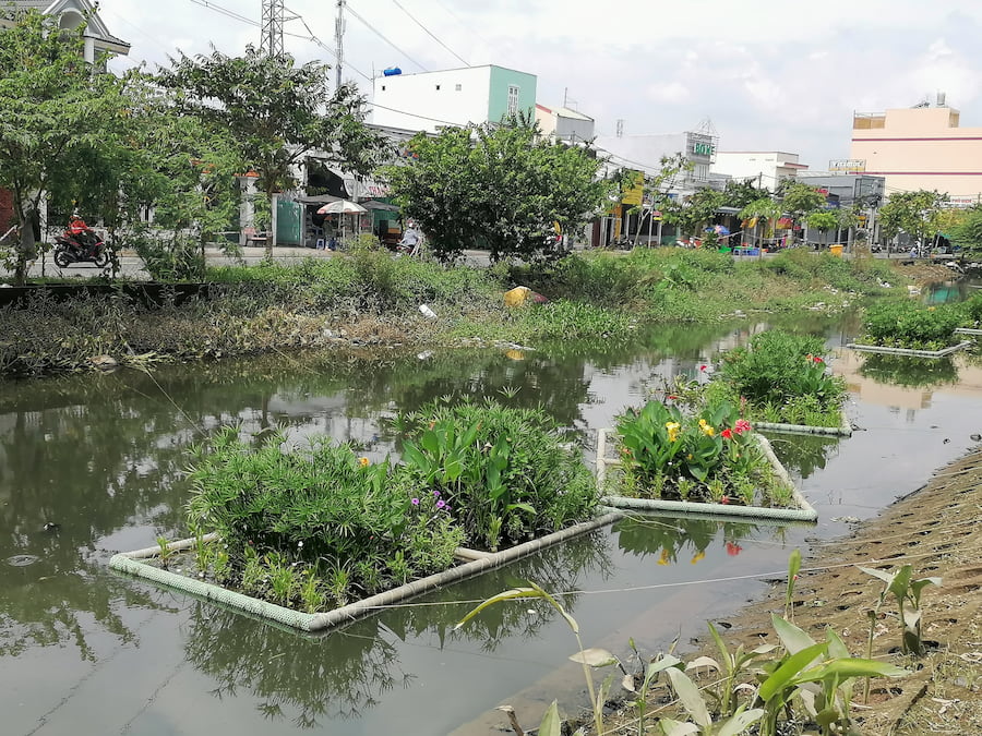 Floating wetlands built by the project team