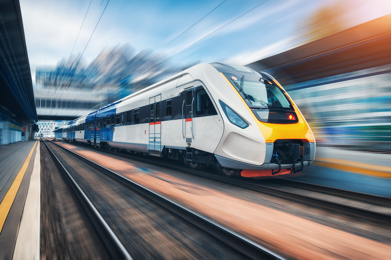 High-speed train moving on a track